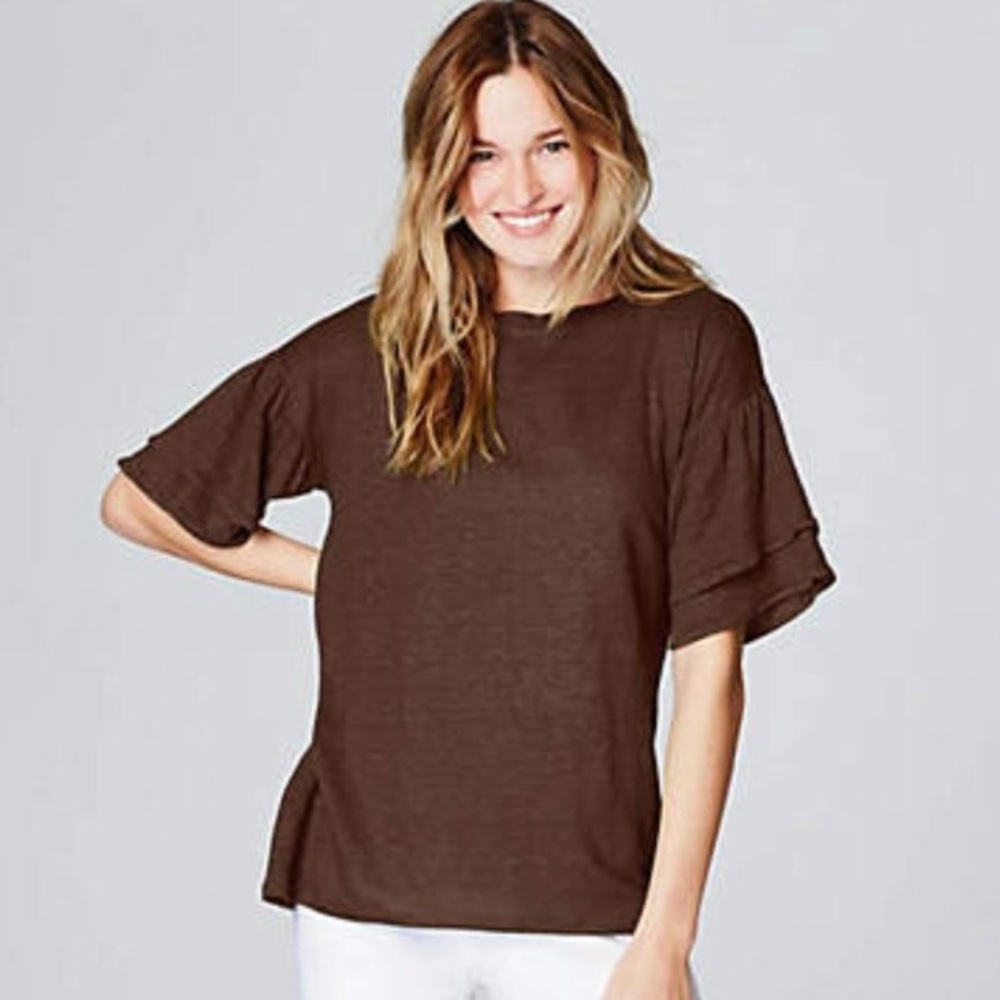 J Jill love linen brown tiered short sleeve